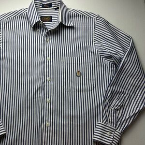 Vintage Ralph Lauren Chaps Button Up Dress Shirt Men 15 32/33 Blue Stripes